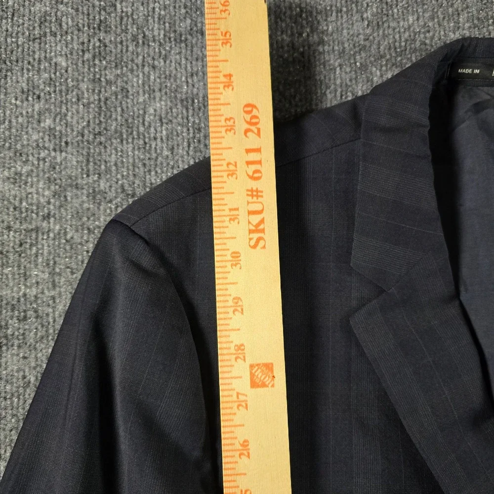 Hugo Boss Mens Navy Shadow Plaid 2 Button Suit Jacket Blazer 44L Union USA Made